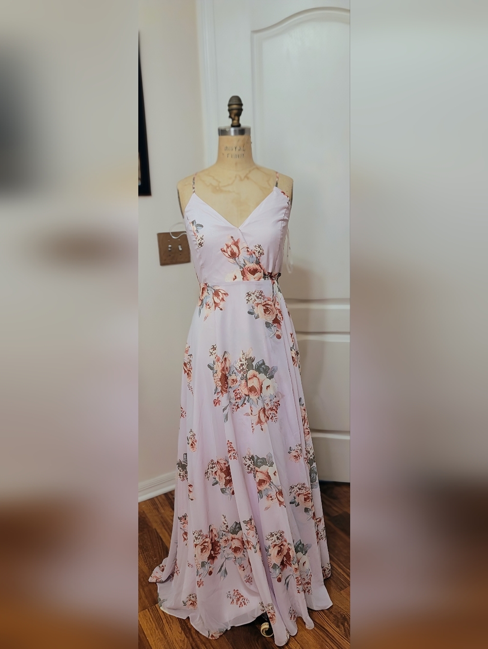 Lulus Elegantly Inclined Lavender Purple Floral Print Wrap Maxi Dress
